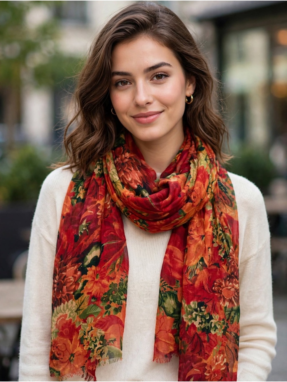 NWOT- Patricia Nash Red, Orange and Green Floral Wrap Scarf